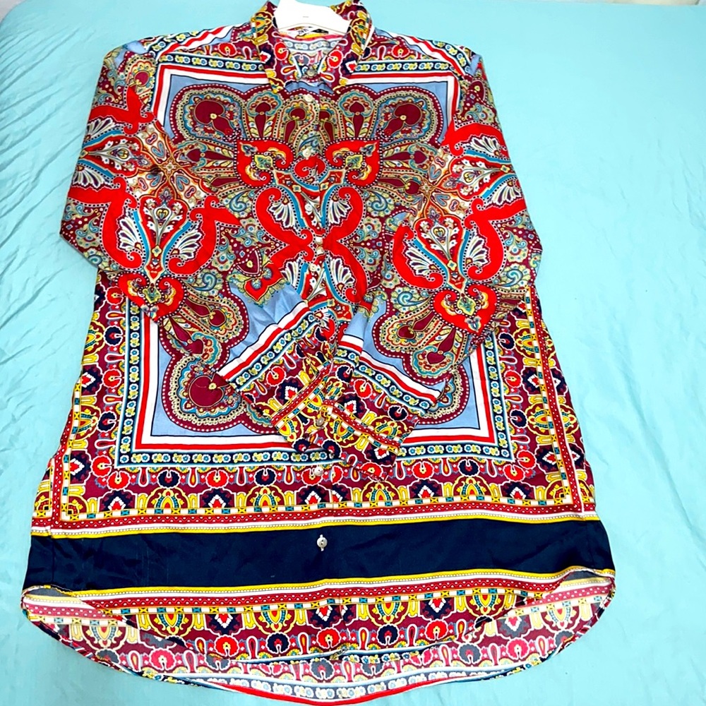 ZARA LONG SLEEVE ABSTRACT PRINT BUTTOWN DOWN SHIRT DRESS